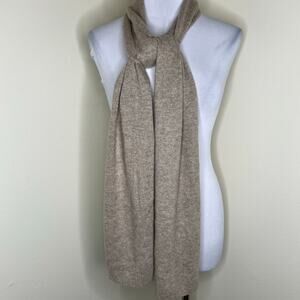 Hannah Rose 100% Cashmere Scarf OS Light Brown Taupe Knitted Ribbed Trim Winter
